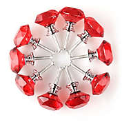 Unique Bargains Diamond Shape Crystal Glass 30mm Kitchen Cabinet Door Classic Drawer Knob for Cupboard Dresser Wardrobe Pull Handle with Screws, 10pcs Red