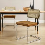 Art Leon Set of 2 Dining Chairs with Rattan Back in Yellow Brown