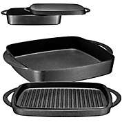 Bruntmor - Enemaled Cast Iron Cookware Set, Small Pots And Pans/Skillet/Casserole Dish With Lid. Enemaled Grill Pan/Combo Cooker/Bakeware With Lid And Handle In Colors Go On Stove And Oven, Grey
