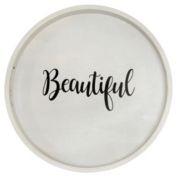 Elegant Designs Decorative 13.75" Round Wood Serving Tray with Handles, "Beautiful"