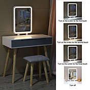 Ktaxon Vanity Set with Rectangle Lighted Mirror, Makeup Dressing Table with LED Light Cushioned Stool Set