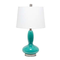 Elegant Designs Contemporary Curved Glass Table Lamp with White Fabric Shade - Teal