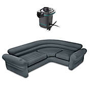 Intex Inflatable Corner Sectional Sofa w/ 120V Quick Fill AC Electric Air Pump