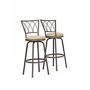 Contemporary Home Living Set of 2 Brown and Beige Contemporary Upholstered Barstools 43&quot;