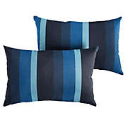 Outdoor Living and Style Set of 2 13" x 20" Indigo Navy Blue and Black Stripes Subrella Indoor and Outdoor Lumbar Pillows