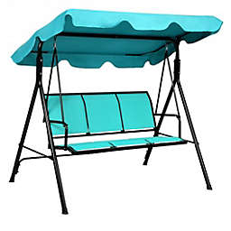 Costway Outdoor Patio 3 Person Porch Swing Bench Chair with Canopy-Blue
