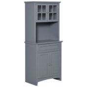HOMCOM Kitchen Buffet Hutch Wooden Storage Cabinet with Framed Glass Door, Drawer and Microwave Space, Grey