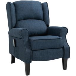 HOMCOM Wingback Heated Vibrating Accent Sofa Vintage Upholstered Massage Recliner Chair Push-back with Remote Controller - Dark Blue