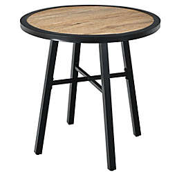 Costway-CA 29 Inch Patio Round Bistro Metal Table with Wood-Like Top