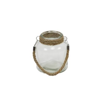 Cheungs Decorative Ribbed Round Jar With Rope Wrapped Neck - 5.5"X5.5"X6.25"