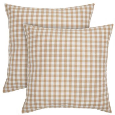 Farmlyn Creek Set of 2 Plaid Throw Pillow Covers 20x20 in, Light Brown and White Buffalo Farmhouse Decorative Cushion Case