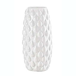 Urban Trends Collection Ceramic Round Vase with Embossed Water Drops Pattern Design Body LG Matte Finish White