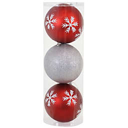 3 Pack Christmas Ball Hanging Ornaments Red Silver 6