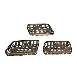 Gerson Square Woven Chipwood Tobacco Basket Tray Decorative Serving Display Set of 3