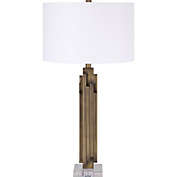 Signature Home Collection 31" Antique Brass Forged Pillar Table Lamp with White Drum Shade