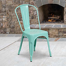 Emma + Oliver Commercial Grade Mint Green Metal Indoor-Outdoor Stackable Chair