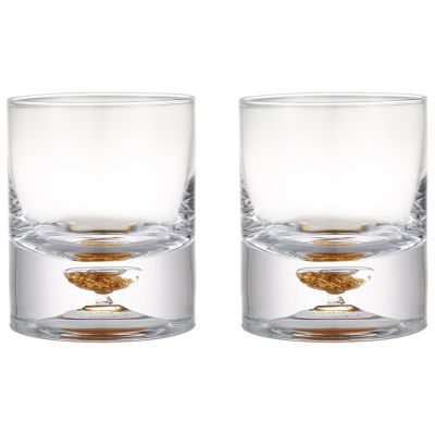 Berkware Lowball Whiskey Glasses with Unique Embedded Gold Flake Design - Set of 4
