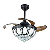 Stock Preferred Retractable Ceiling Fan Light Crystal LED 3 Speed Chandelier 36&#39;&#39; Black