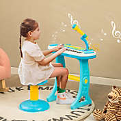 Costway Kids Piano Stool Set Musical Instrument, Blue