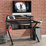 Saltoro Sherpi PVC Coated Ergonomic Metal Frame Gaming Desk with K Shape Legs, Black-