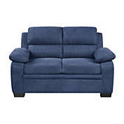 Lazzara Home Deliah 58 In. Wide Pillow-Top Arm Textured Fabric Upholstery Modern Straight Loveseat In Blue