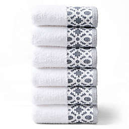 Market & Place Turkish Cotton 6-Piece Hand Towel Set in White / Dark Grey