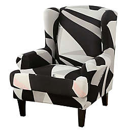 Stock Preferred Wing Chair Slipcovers in 2-Pieces Black Geometry