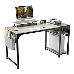 Eureka Modern SS140B Computer Desk with Storage Shelves, Oak Grey/Black