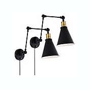 Stock Preferred 2Pcs 10V Industrial Plug-In LED Light Swing Arm Wall Lamp in Black