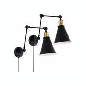 Stock Preferred 2Pcs 10V Industrial Plug-In LED Light Swing Arm Wall Lamp in Black