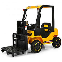 Costway 12V Kids Ride On Forklift with Remote Control and Back Trunk-Yellow