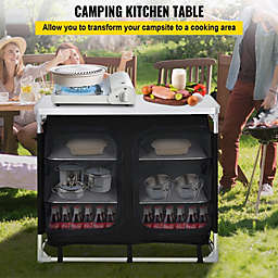 VEVOR Camping Kitchen Station, Aluminum Portable Folding Cook Table with Storage Organizer and Carrying Bag