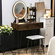 Slickblue Vanity Table Set with Lighted Mirror and Cushion Stool-Brown