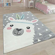 Paco Home Cute Kids Rug with Llama for Nursery in Grey White