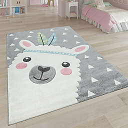Paco Home Cute Kids Rug with Llama for Nursery in Pink White