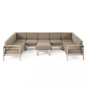 GDFStudio Laura Outdoor 9 Seater Aluminum U-Shaped Sofa Sectional and Ottoman Set
