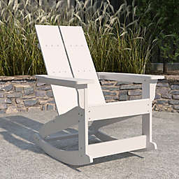 Merrick Lane Wellington UV Treated All-Weather Polyresin Adirondack Rocking Chair in White for Patio, Sunroom, Deck and More