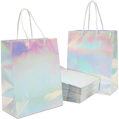 Sparkle and Bash Silver Gift Bags with Handles, Small Gift Bag (9.25 x 8 x 4.25 in, 24 Pack)