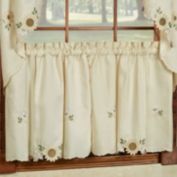 Sweet Home Collection   Sunflower Cream Embroidered Kitchen Curtains, 24" Tier Pair, Sunflower