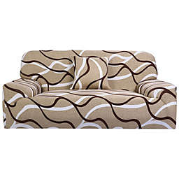 PiccoCasa 1-Piece Transitional Stripe Stretch Loveseat Sofa Cover, Medium Beige