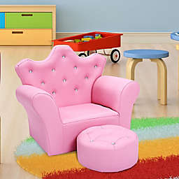 Costway Pink Kids Sofa Armrest Chair Couch w/Ottoman for Children Toddler Christmas Gift