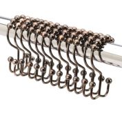 2lbDepot Shower Curtain Rings Hooks - Bronze Finish - Premium 18/8 Stainless Steel - Oil Rubbed Double Hooks with Easy Glide Rollers - Six Finishes Available - Set of 12 for Shower Rod