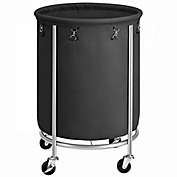 SONGMICS Laundry Basket with Wheels, Rolling Laundry Hamper, Round Laundry Cart with Steel Frame and Removable Bag, 4 Casters and 2 Brakes, Black and Silver