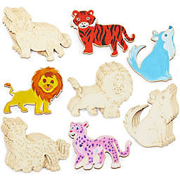 Bright Creations Unfinished Wood Cutouts for Crafts, Tiger, Lion, Wolf, Leopard (24 Pack)