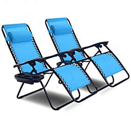 Costway 2 pcs Folding Lounge Chair with Zero Gravity
