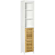Halifax North America Tall Bathroom Storage Cabinet, Free Standing Bathroom Cabinet Slim Side Organizer w/ 3-Tier Open Shelf, Bamboo Door, White