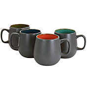 Kook 4 Piece Ceramic Multicolor Deco Coffee Mug Set in Matte Grey