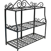 Sunnydaze Indoor/Outdoor Iron Metal 3-Tiered Potted Flower Plant Stand with Scrolled Back Design - 30" - Black
