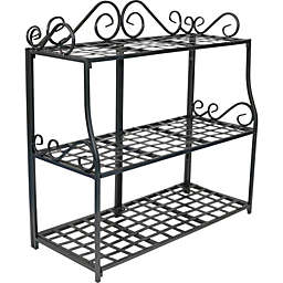 Sunnydaze Indoor/Outdoor Iron Metal 3-Tiered Potted Flower Plant Stand with Scrolled Back Design - 30