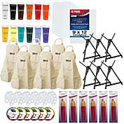 U.S. Art Supply Paint and Wine Art Party Painting Kit - 6 Easels, 12 Paint Tube Set, 12 Canvas Panels, 6 Brush Sets & 6 Aprons